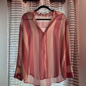 Zara Pink and Cream Striped Blouse